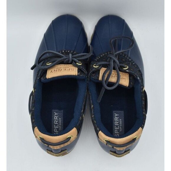 Sperry Womens Size 7 Saltwater 1 Eye Cheetah Navy Slip on Duck Boots Shoes - Picture 9 of 12